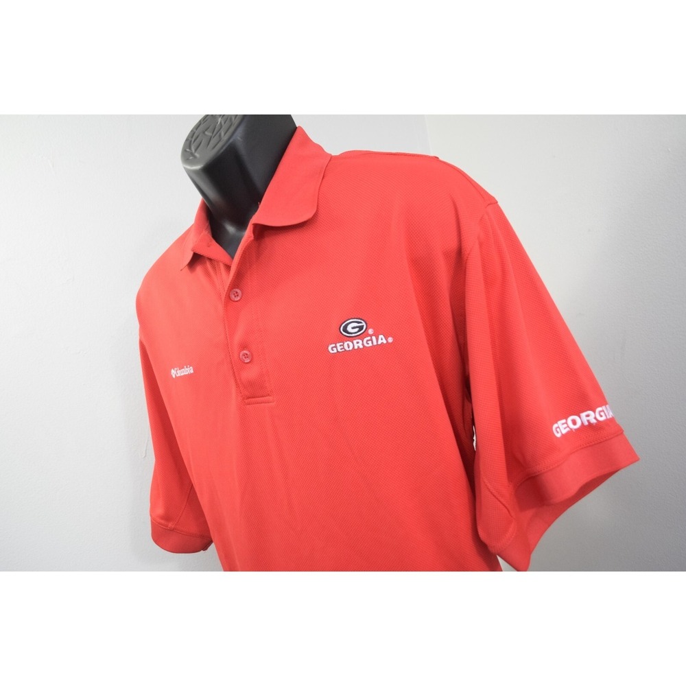 Columbia PFG Georgia Bulldogs Polo Shirt Red Omni-Shade Short Sleeve Mens Large
